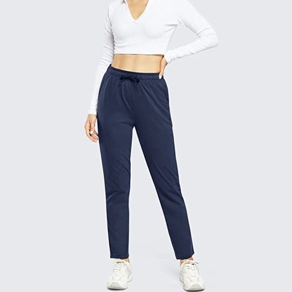 NEW OUGES Women's Open Bottom Cotton Sweatpants Navy Blue - Picture 1 of 6